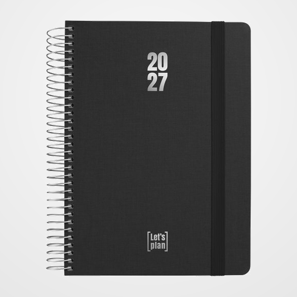 AGENDA ANUAL (2027) GRAFOPLAS FANCY ESPIRAL tapa EXTRADURA con GOMA A5 210x150 D/P NEGRO