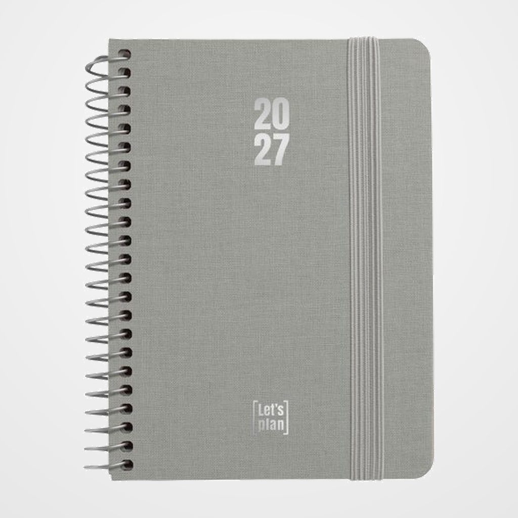 AGENDA ANUAL (2027) GRAFOPLAS FANCY ESPIRAL tapa EXTRADURA con GOMA A6 150x120 S/V GRIS