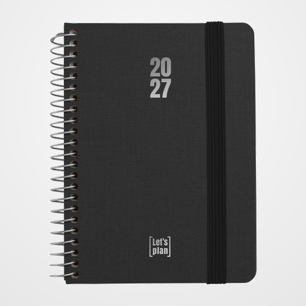 AGENDA ANUAL (2027) GRAFOPLAS FANCY ESPIRAL tapa EXTRADURA con GOMA A6 150x120 S/V NEGRO