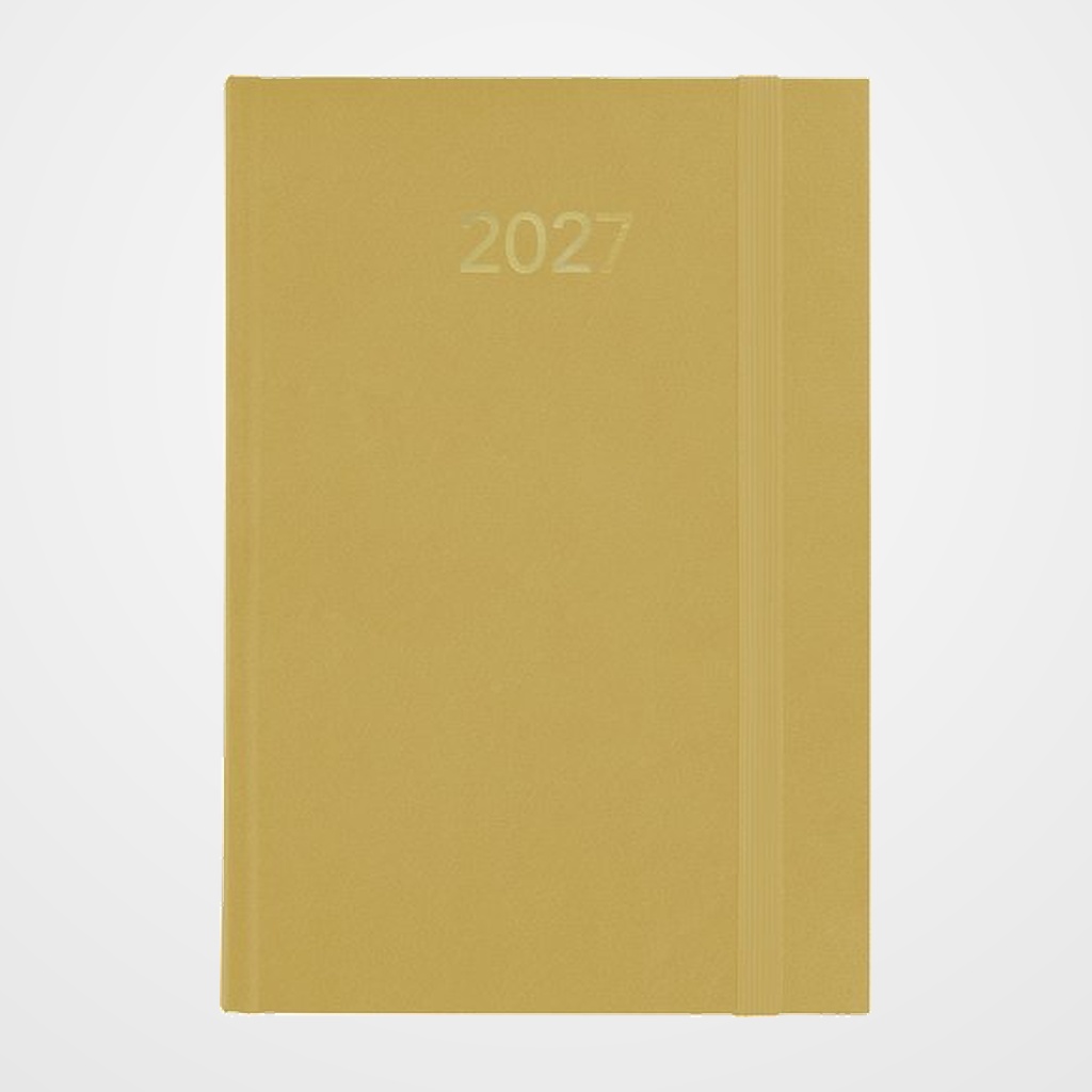 AGENDA ANUAL (2027) GRAFOPLAS FLORENCIA COSIDA tapa ACOLCHADA con GOMA A5 210x145 D/P AMARILLO