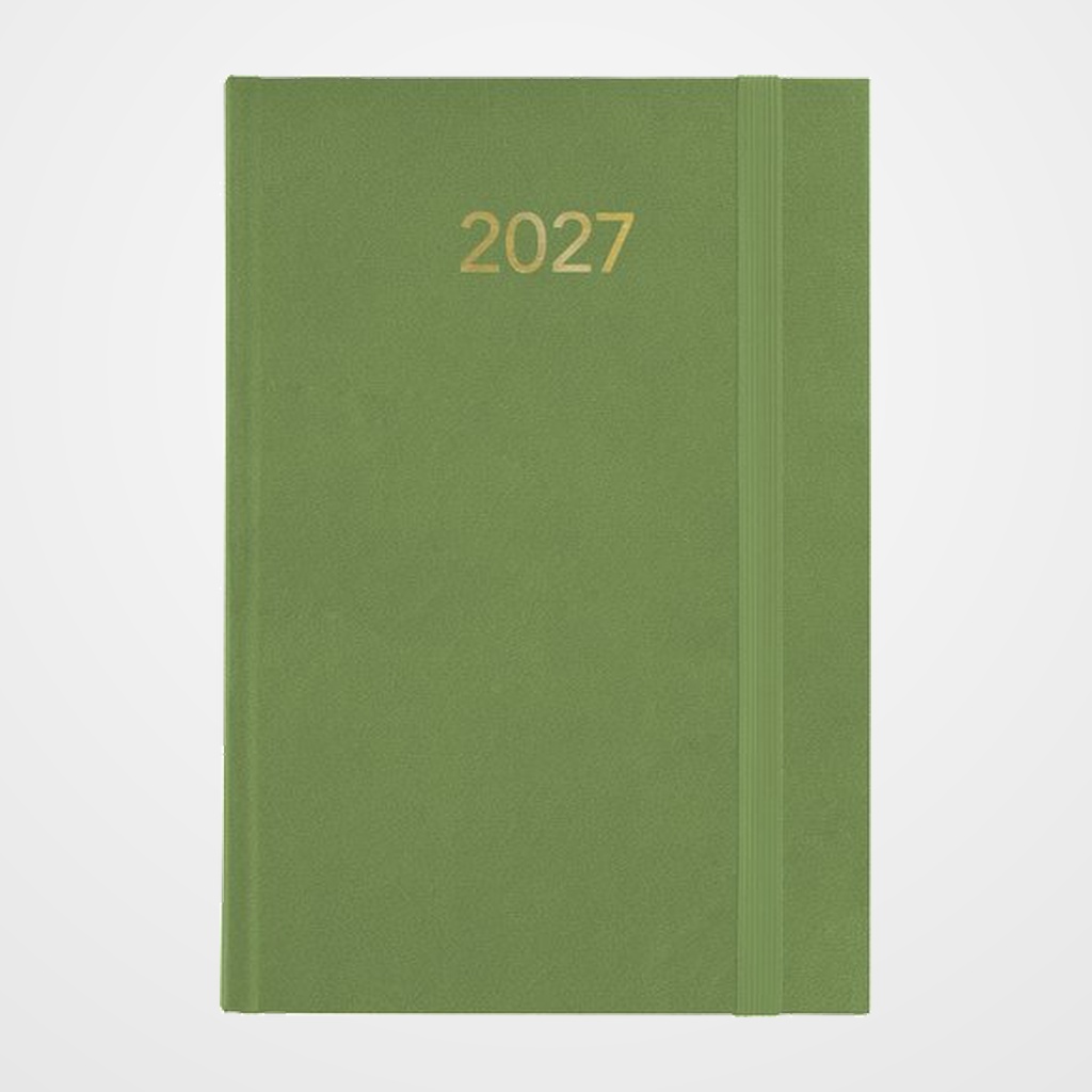 AGENDA ANUAL (2027) GRAFOPLAS FLORENCIA COSIDA tapa ACOLCHADA con GOMA A5 210x145 D/P VERDE