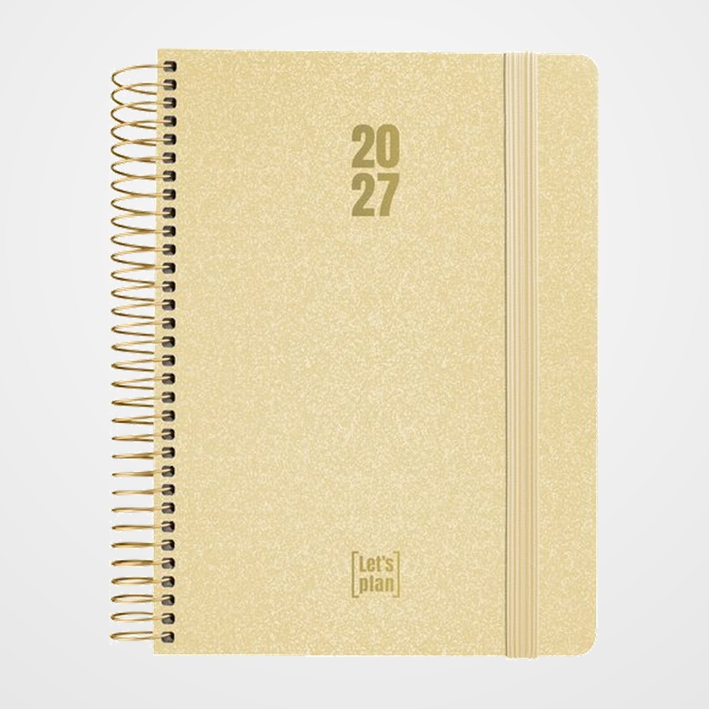AGENDA ANUAL (2027) GRAFOPLAS METALLIC ESPIRAL tapa EXTRADURA con GOMA A5 210x150 D/P ORO