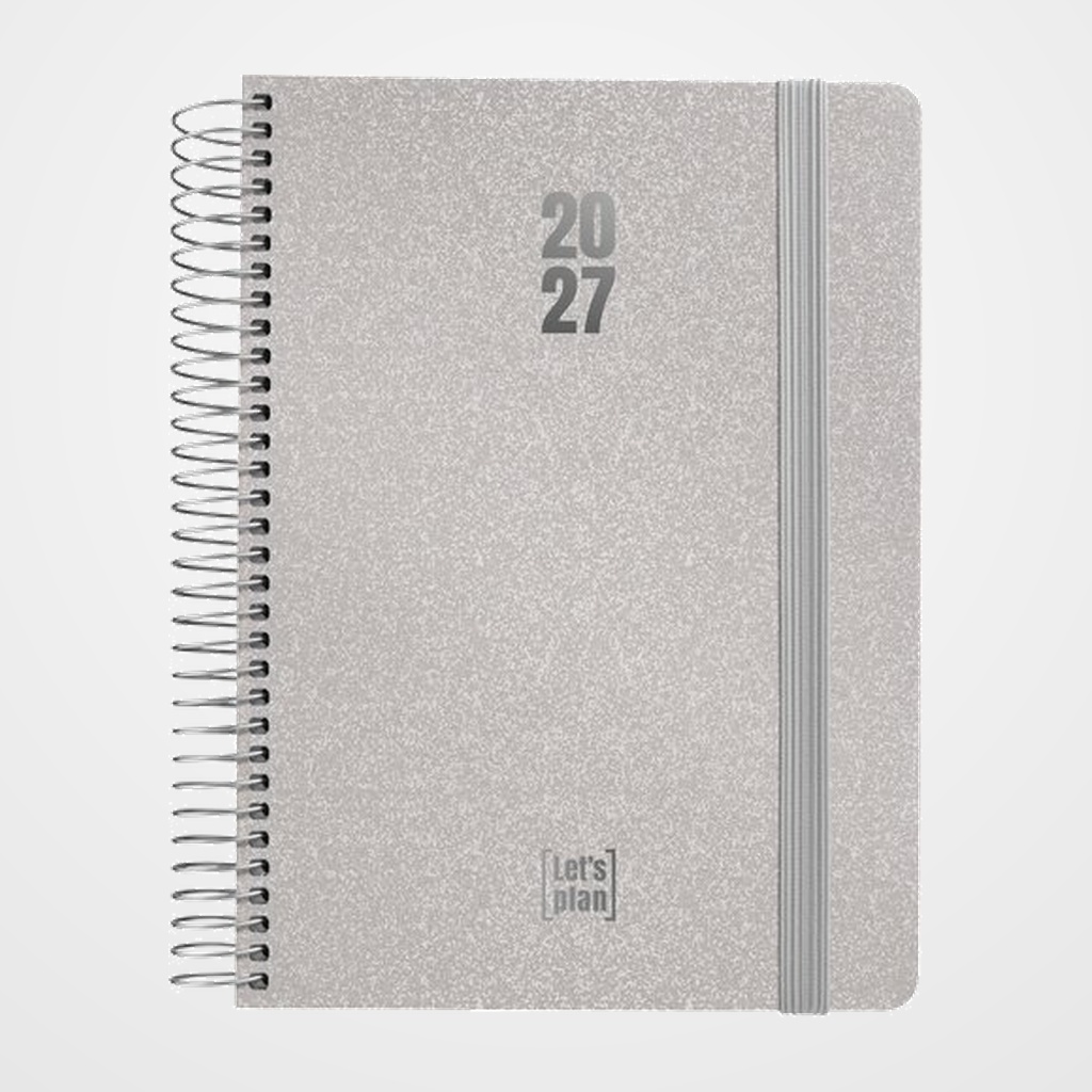 AGENDA ANUAL (2027) GRAFOPLAS METALLIC ESPIRAL tapa EXTRADURA con GOMA A5 210x150 D/P PLATA