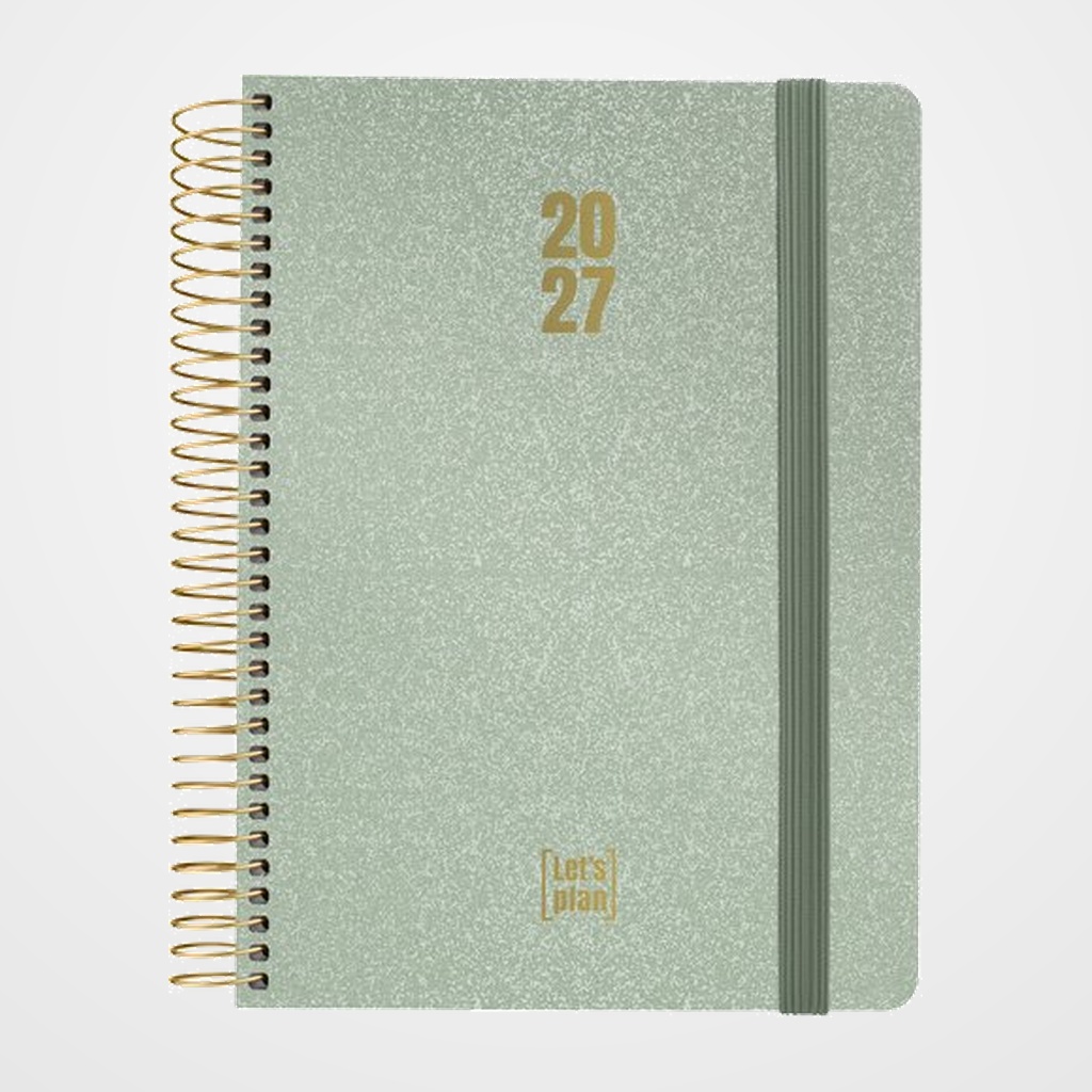 AGENDA ANUAL (2027) GRAFOPLAS METALLIC ESPIRAL tapa EXTRADURA con GOMA A5 210x150 D/P VERDE