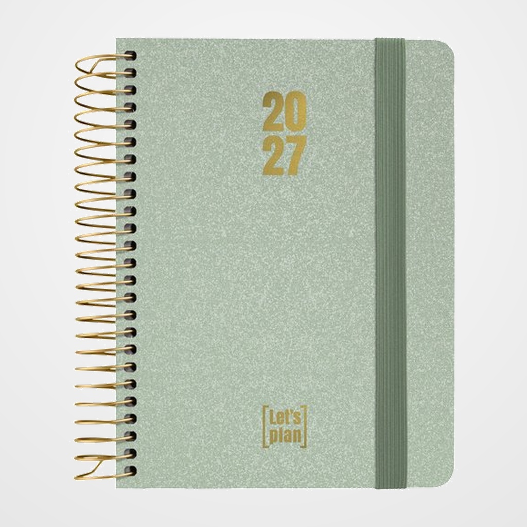 AGENDA ANUAL (2027) GRAFOPLAS METALLIC ESPIRAL tapa EXTRADURA con GOMA A6 170x145 D/P VERDE