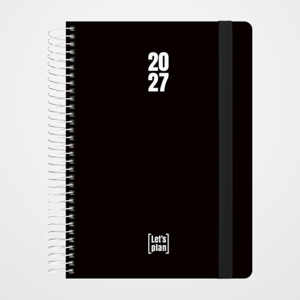 AGENDA ANUAL (2027) GRAFOPLAS POLIPROPILENO ESPIRAL tapa PP con GOMA A5 210x150 D/P NEGRO