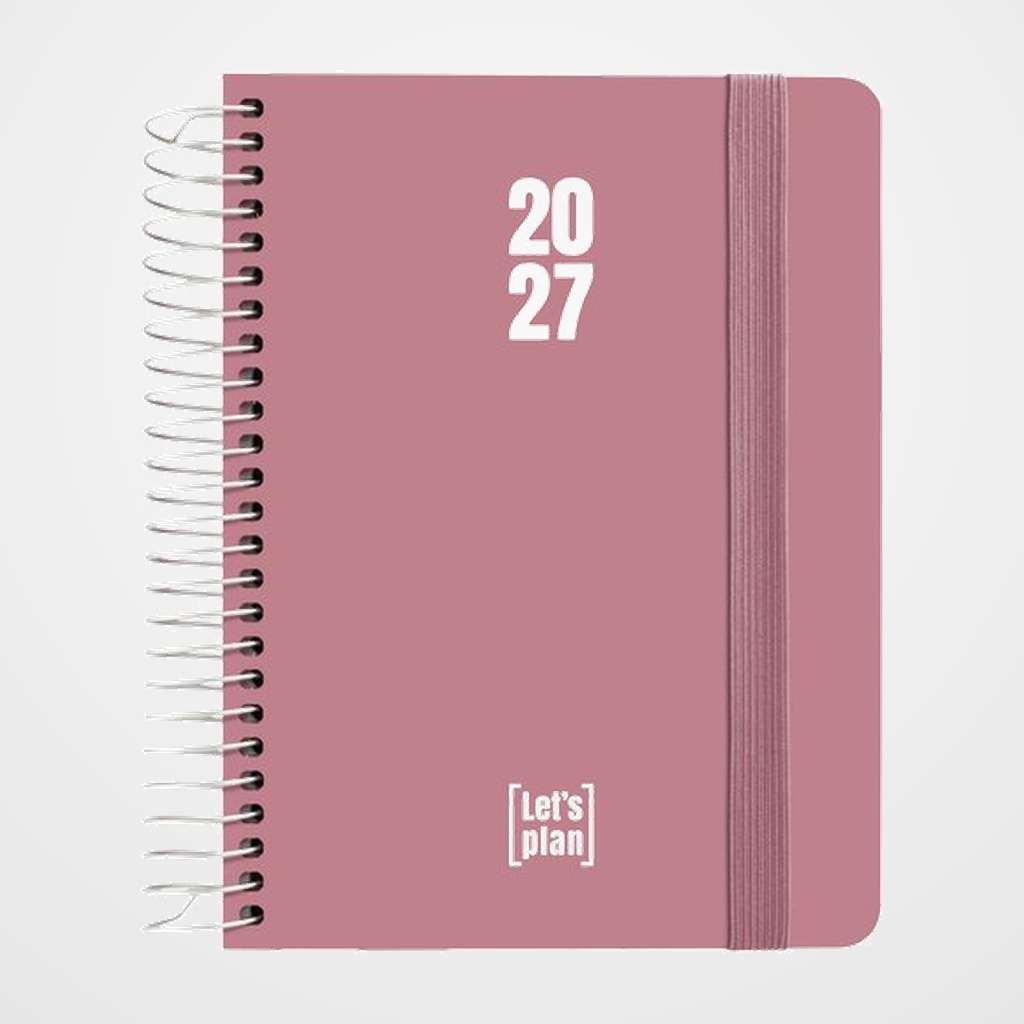 AGENDA ANUAL (2027) GRAFOPLAS POLIPROPILENO ESPIRAL tapa PP con GOMA A6 170x145 D/P ROSA