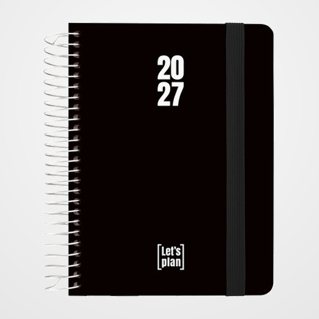 AGENDA ANUAL (2027) GRAFOPLAS POLIPROPILENO ESPIRAL tapa PP con GOMA A6 170x145 S/V NEGRO