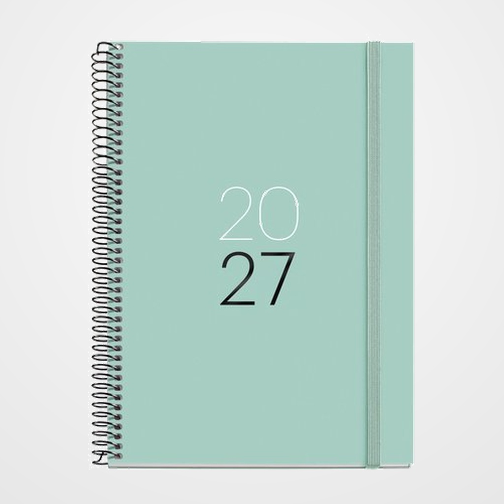 AGENDA ANUAL (2027) MIQUELRIUS BASIC CALM ESPIRAL tapa EXTRA con GOMA PLUS 155x213 S/V APAIS. AQUA