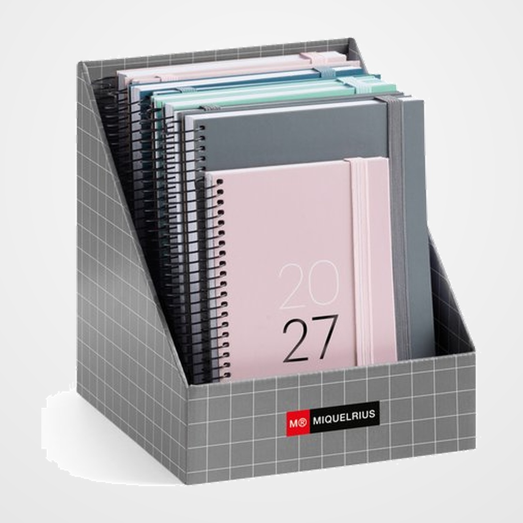 AGENDA ANUAL (2027) MIQUELRIUS BASIC CALM ESPIRAL tapa EXTRA con GOMA SURTIDO EXPOSITOR DE 11