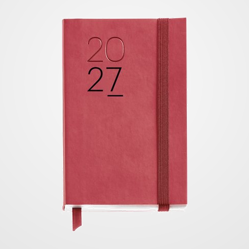 AGENDA ANUAL (2027) MIQUELRIUS BASIC LUXOR COSIDA tapa SIMIL PIEL con GOMA PASSPORT 90x140 S/V APAIS. ROJO