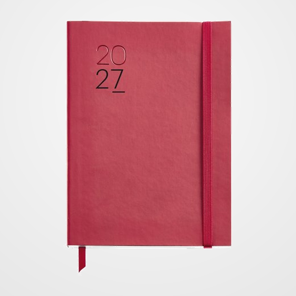 AGENDA ANUAL (2027) MIQUELRIUS BASIC LUXOR COSIDA tapa SIMIL PIEL con GOMA PLUS 155x213 S/VV ROJO
