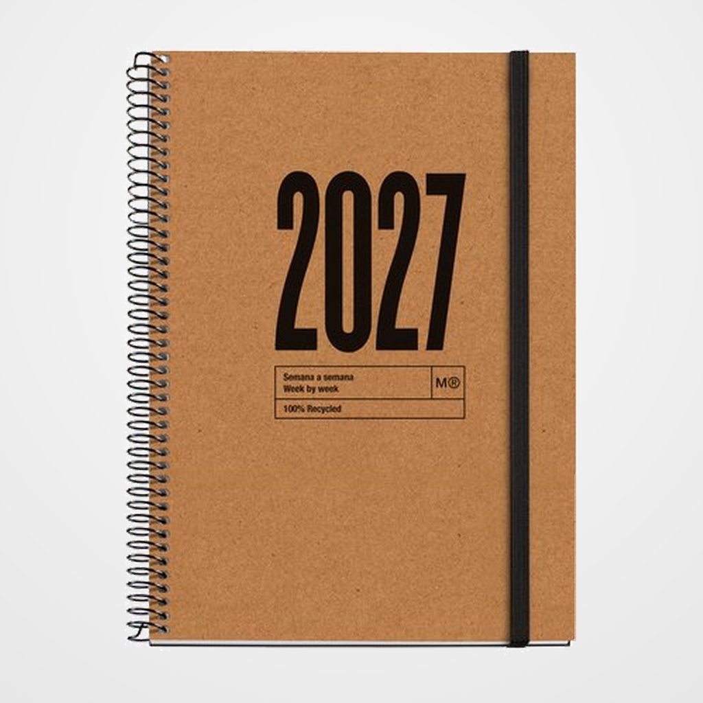 AGENDA ANUAL (2027) MIQUELRIUS RECYCLED ESPIRAL tapa DURA con GOMA PLUS 155x213 D/P BROWN