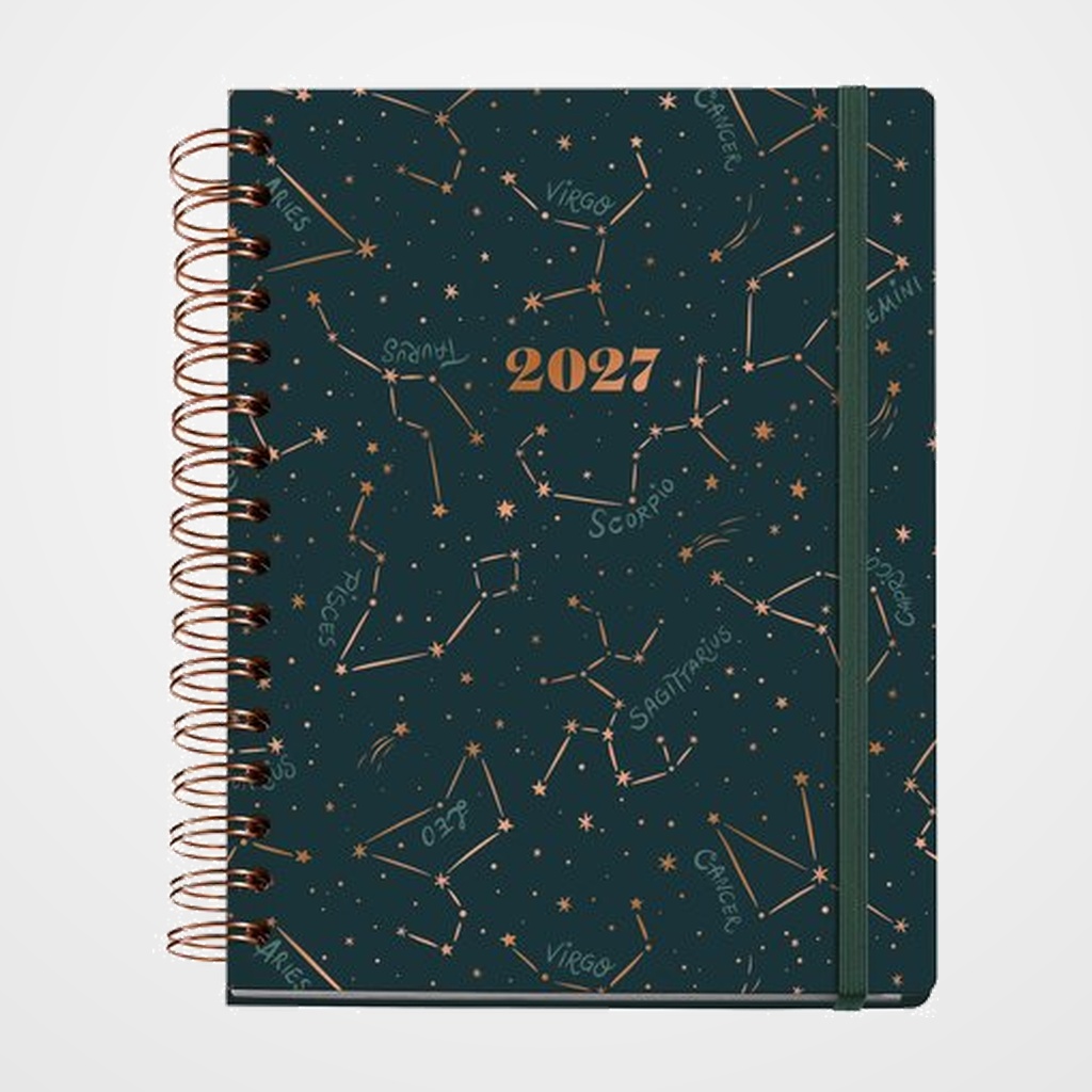 AGENDA ANUAL (2027) MIQUELRIUS TRENDS ASTRAL WIRE-O tapa EXTRA con GOMA PLUS 155x213 S/V APAIS. CONSTELLATIONS