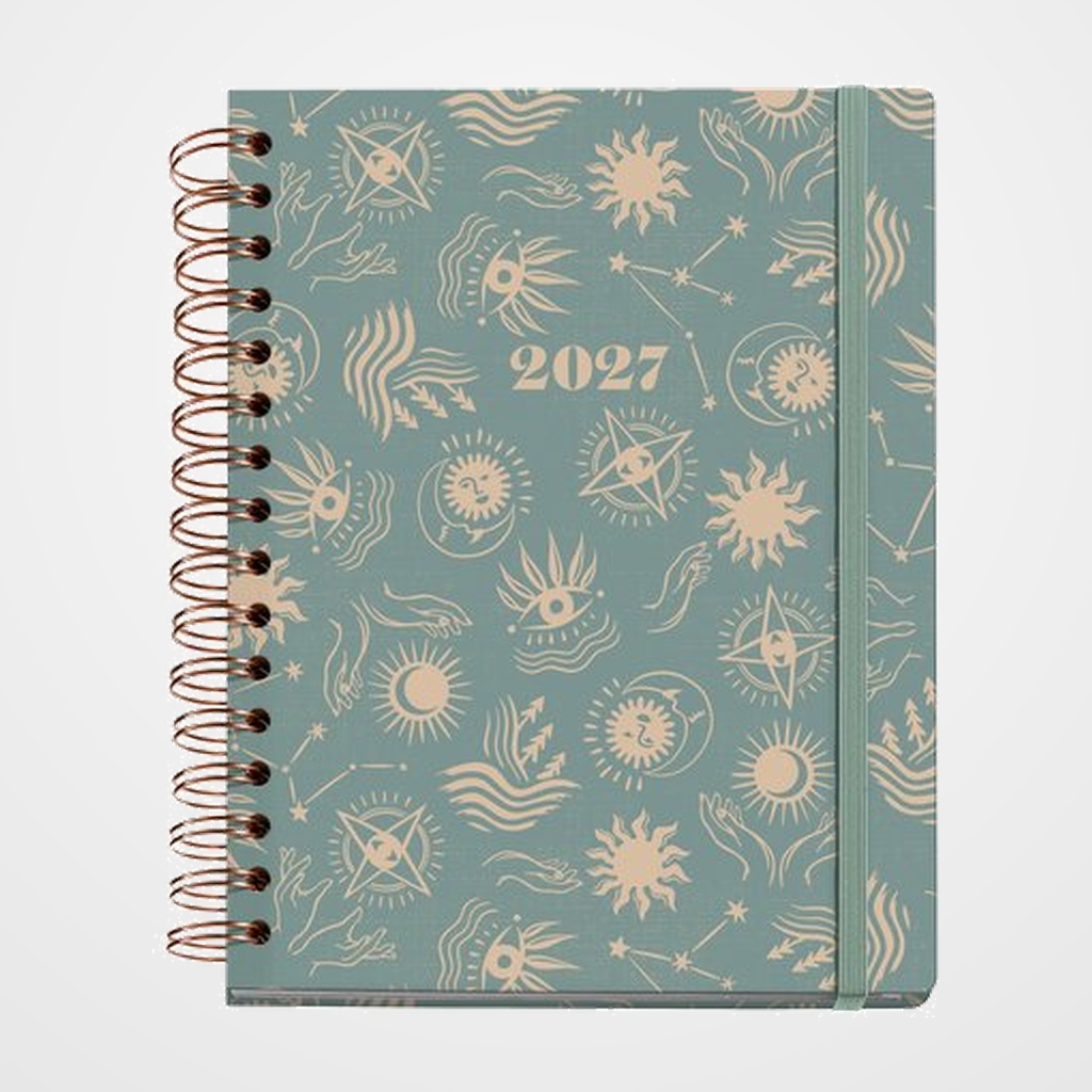 AGENDA ANUAL (2027) MIQUELRIUS TRENDS ASTRAL WIRE-O tapa EXTRA con GOMA PLUS 155x213 S/V APAIS. GOOD FORTUNE
