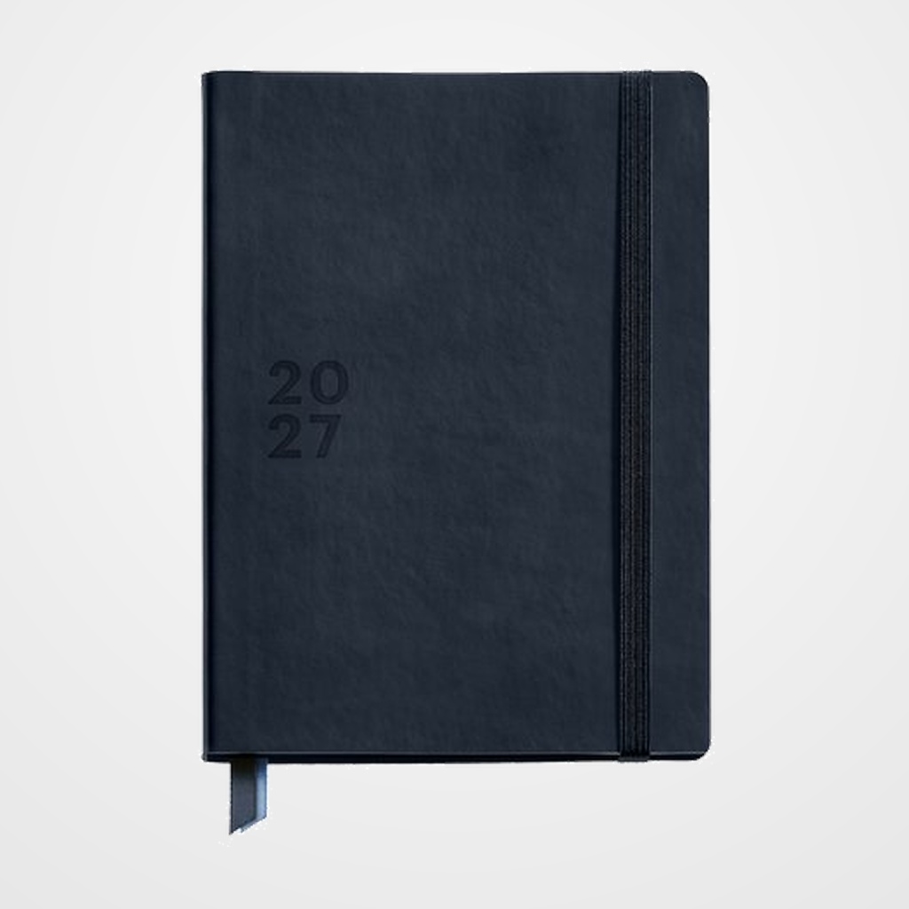 AGENDA ANUAL (2027) MIQUELRIUS TRENDS BACK TO BASICS COSIDA tapa SIMIL PIEL con GOMA PLUS 155x213 D/P AZUL MARINO