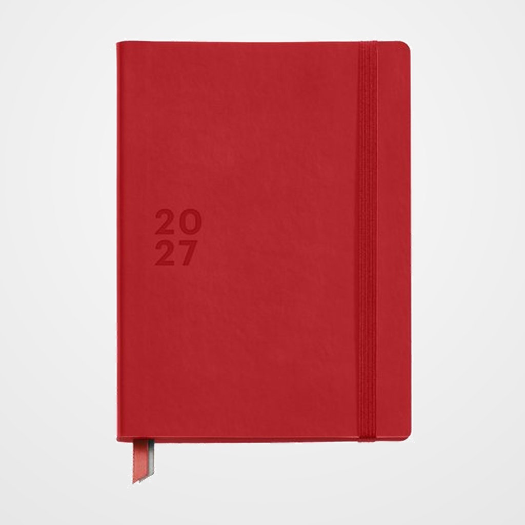 AGENDA ANUAL (2027) MIQUELRIUS TRENDS BACK TO BASICS COSIDA tapa SIMIL PIEL con GOMA 140x190 S/V APAIS. ROJO