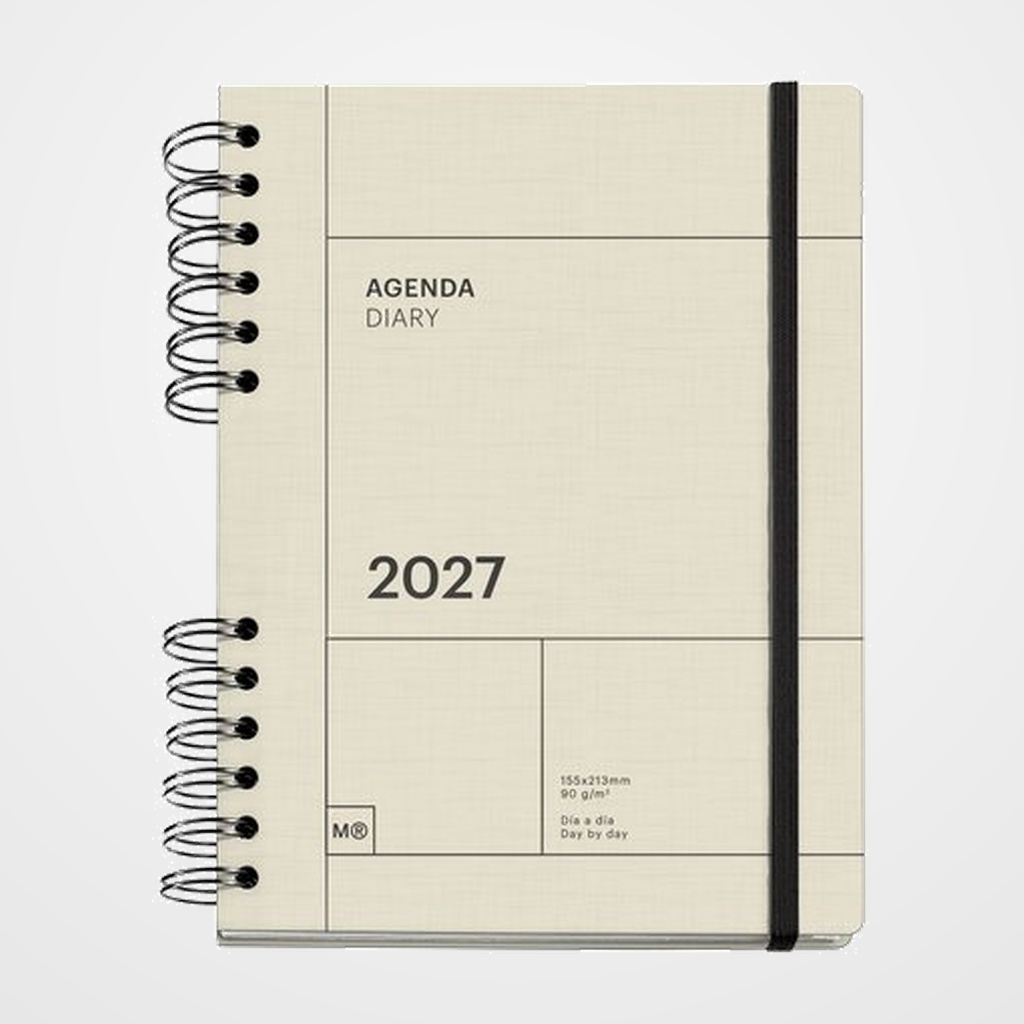 AGENDA ANUAL (2027) MIQUELRIUS TRENDS BACK TO BASICS WIRE-O tapa EXTRA con GOMA PLUS 155x213 D/P CREMA