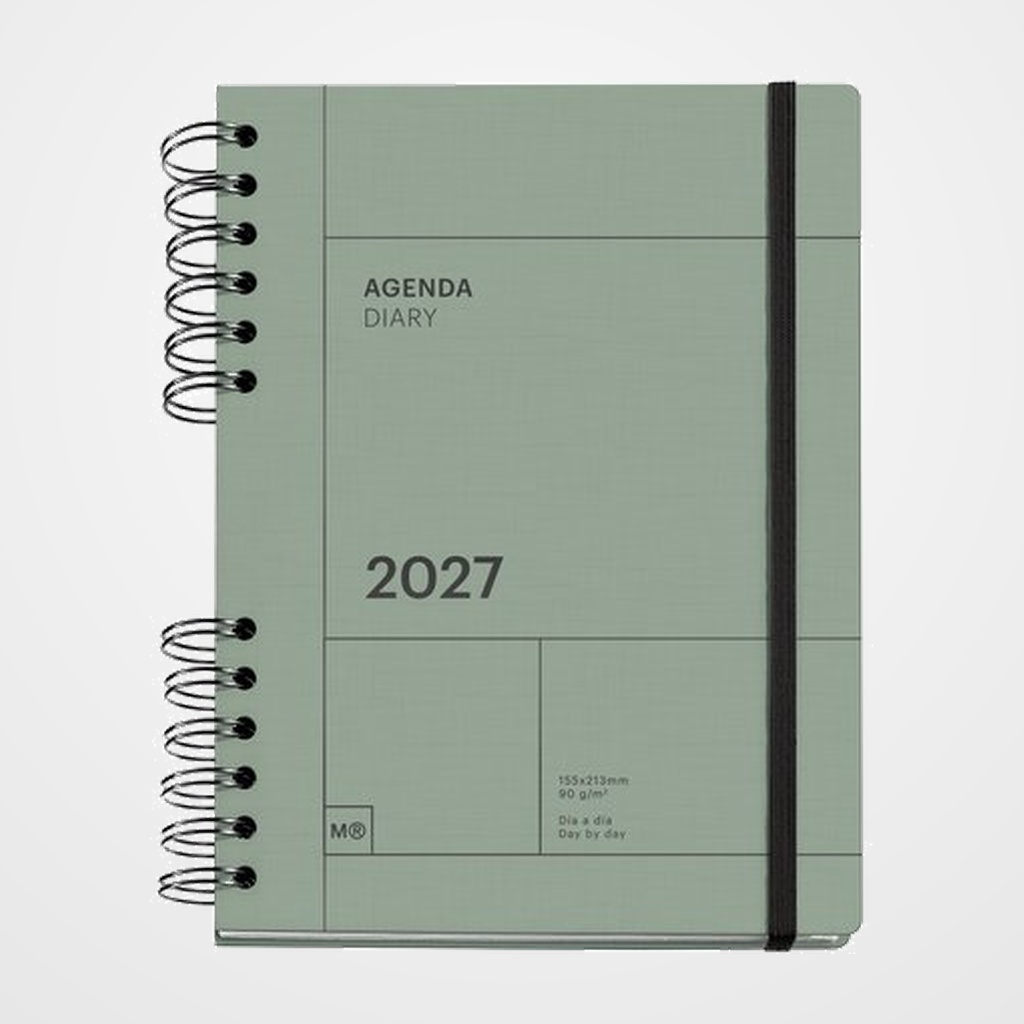 AGENDA ANUAL (2027) MIQUELRIUS TRENDS BACK TO BASICS WIRE-O tapa EXTRA con GOMA PLUS 155x213 D/P VERDE