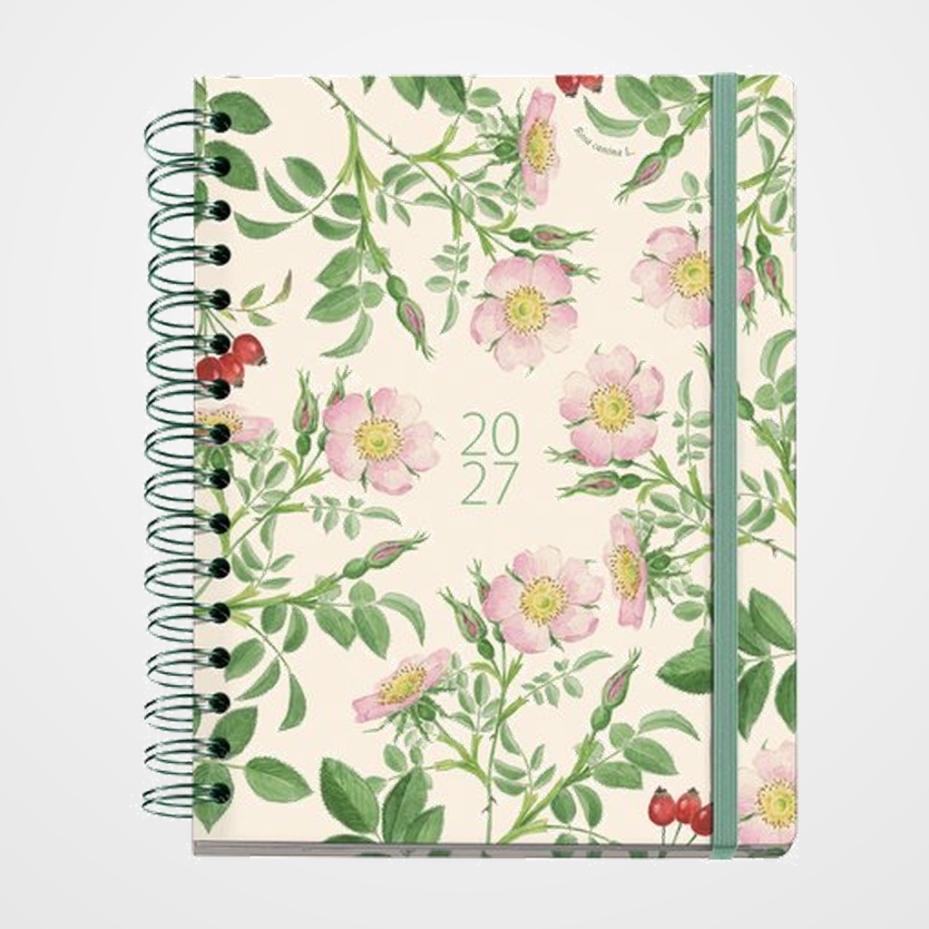 AGENDA ANUAL (2027) MIQUELRIUS TRENDS ENTREDOS WIRE-O tapa EXTRA con GOMA PLUS 155x213 S/V APAIS. JARDIN