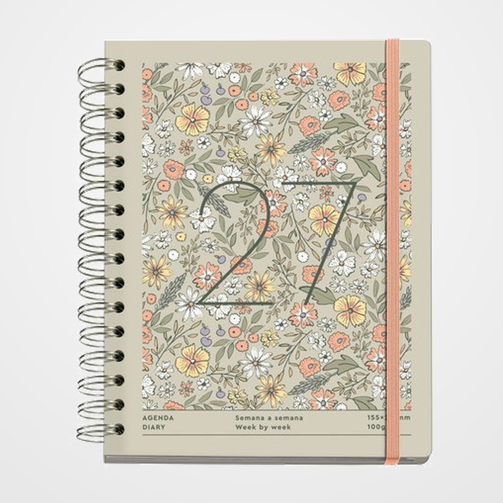 AGENDA ANUAL (2027) MIQUELRIUS TRENDS LIBERTY WIRE-O tapa EXTRA con GOMA PLUS 155x213 D/P APAIS. TAUPE