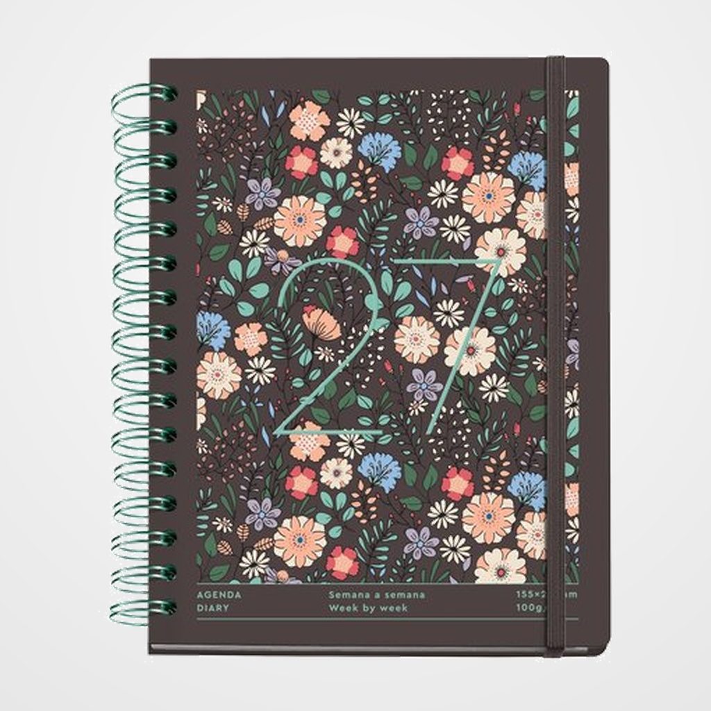 AGENDA ANUAL (2027) MIQUELRIUS TRENDS LIBERTY WIRE-O tapa EXTRA con GOMA PLUS 155x213 S/V APAIS. BROWN