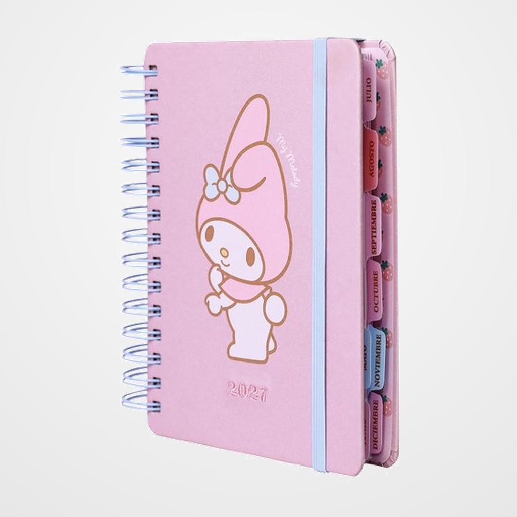 AGENDA ANUAL (2027) MOOVING MY MELODY WIRE-O tapa POLIPIEL con GOMA 140x200 D/P