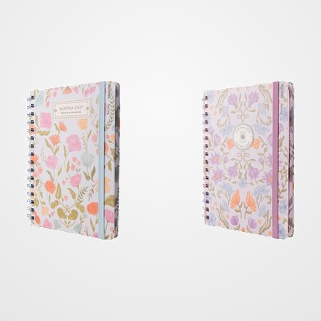 AGENDA ANUAL (2027) MOOVING SPRING WIRE-O tapa EXTRA con GOMA 150x210 S/V SURTIDO (2 mod.)