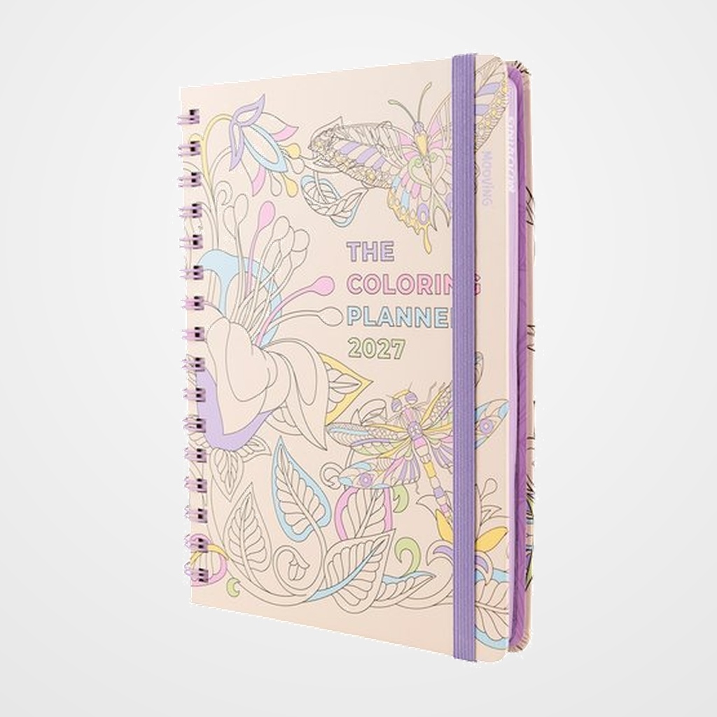 AGENDA ANUAL (2027) MOOVING THE COLORING PLANNER WIRE-O tapa EXTRA con GOMA 150x210 S/V