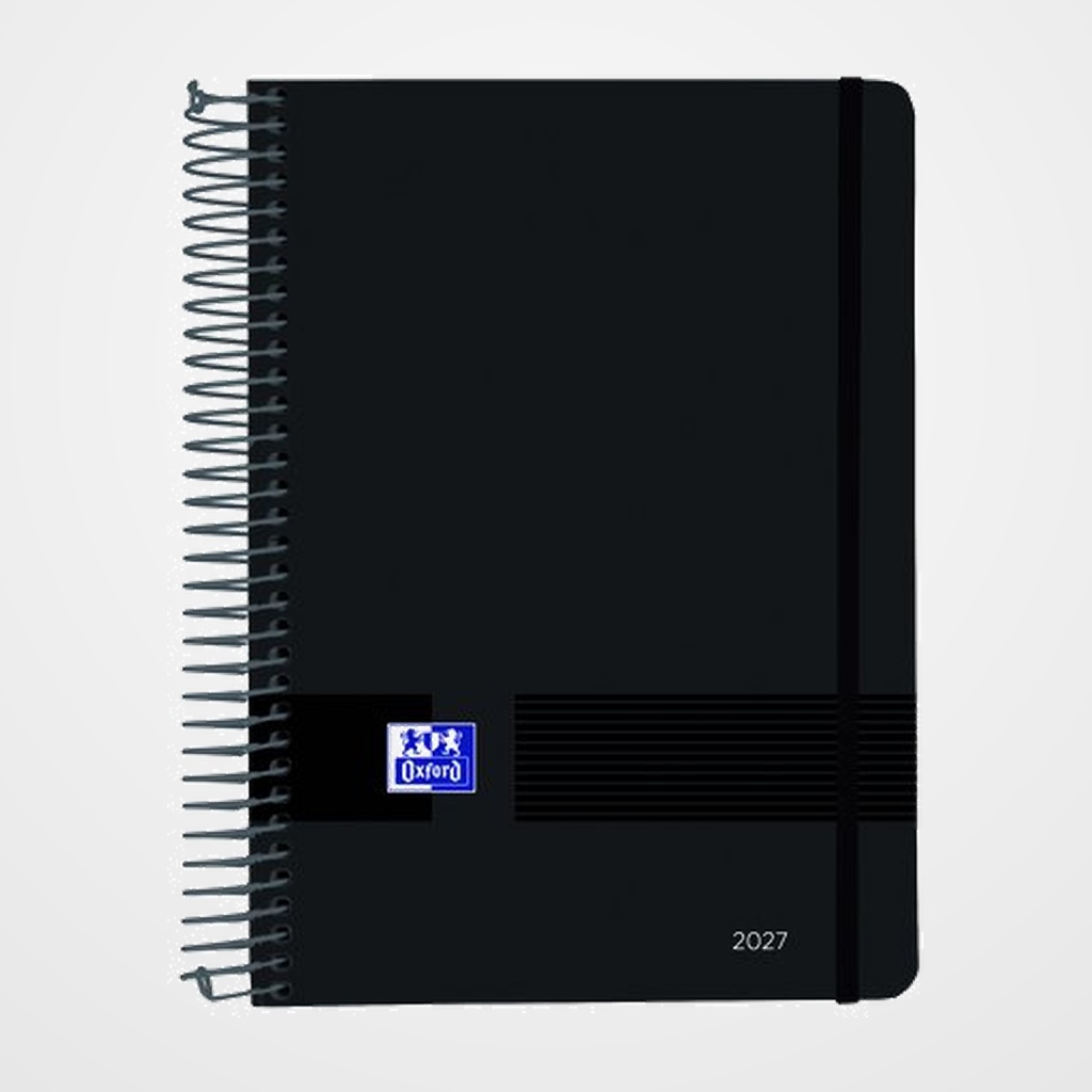 AGENDA ANUAL (2027) OXFORD LIVE&GO BLACK ESPIRAL tapa PP con GOMA A5 210x150 D/P NEGRO