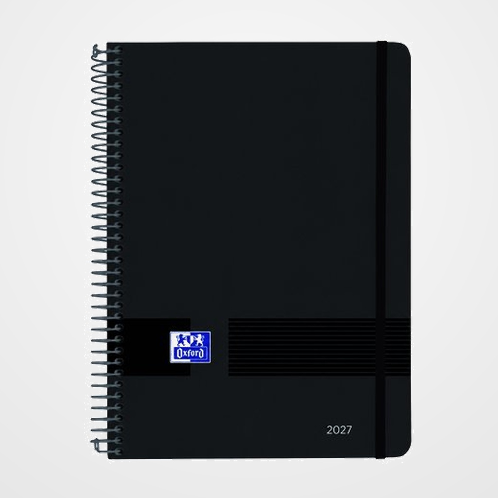 AGENDA ANUAL (2027) OXFORD LIVE&GO BLACK ESPIRAL tapa PP con GOMA A5 210x150 S/V NEGRO