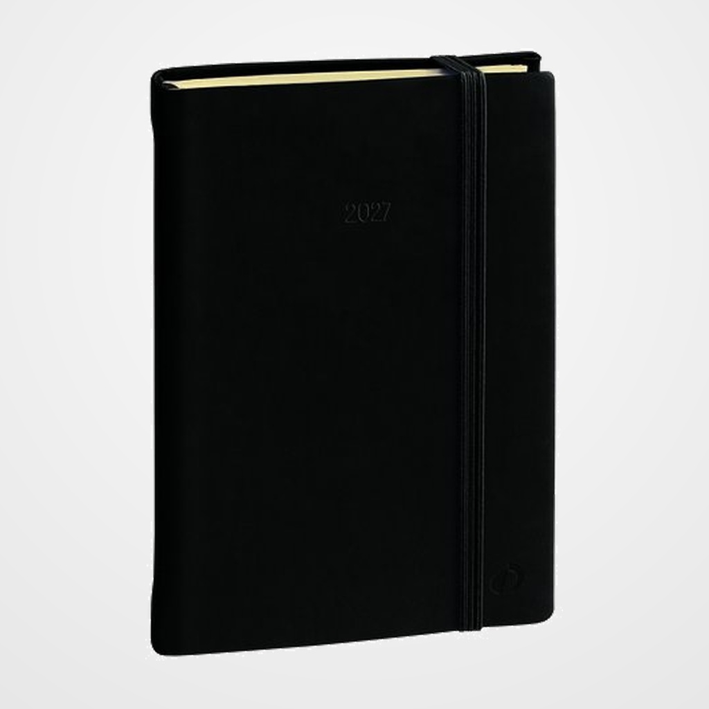 AGENDA ANUAL (2027) QUO VADIS DAILY 21 PRESTIGIO ML SILK COSIDA tapa DURA con GOMA 210x130 D/P NEGRO