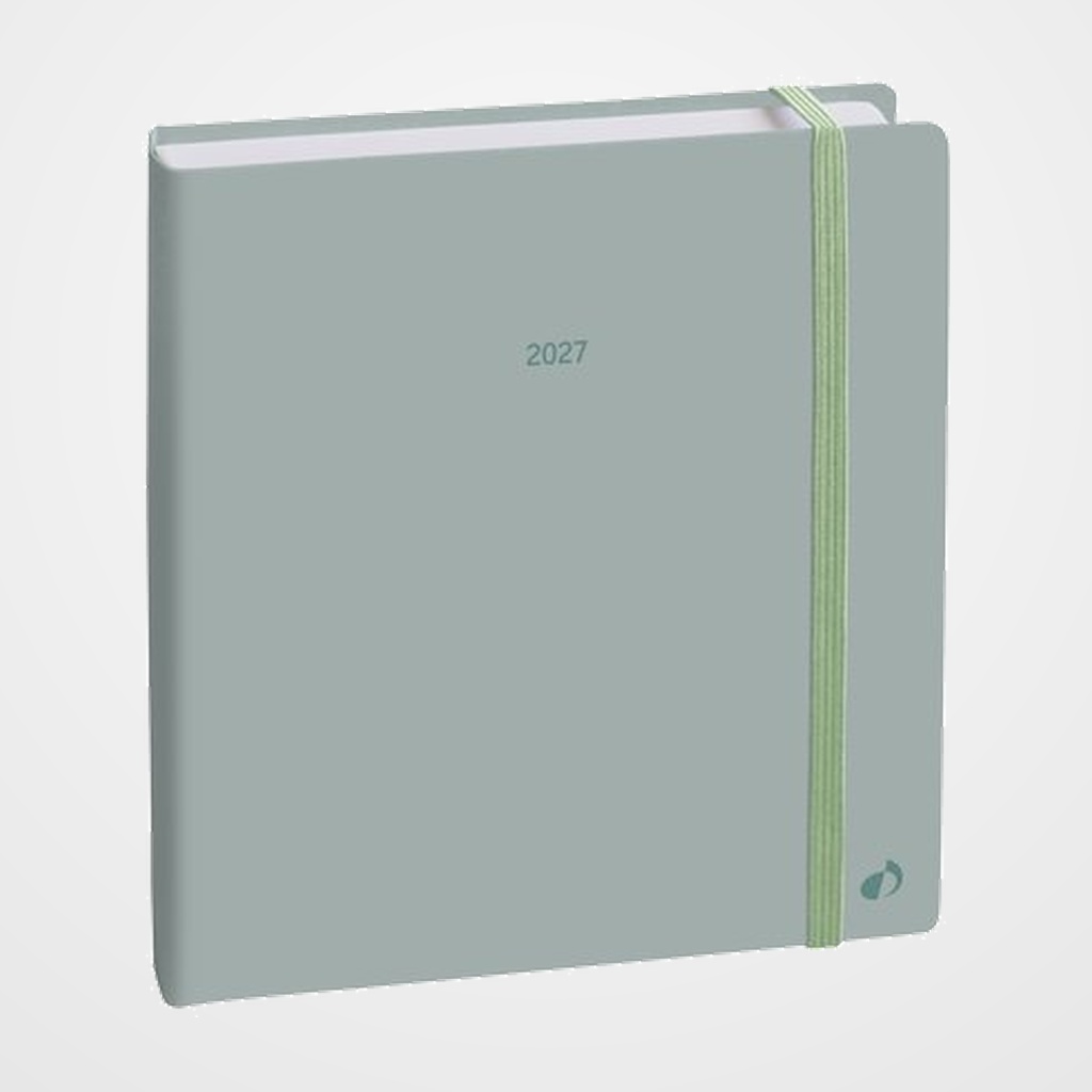 AGENDA ANUAL (2027) QUO VADIS EXECUTIF COLOR ML COSIDA tapa DURA con GOMA 160X160 S/V PASTEL VERDE