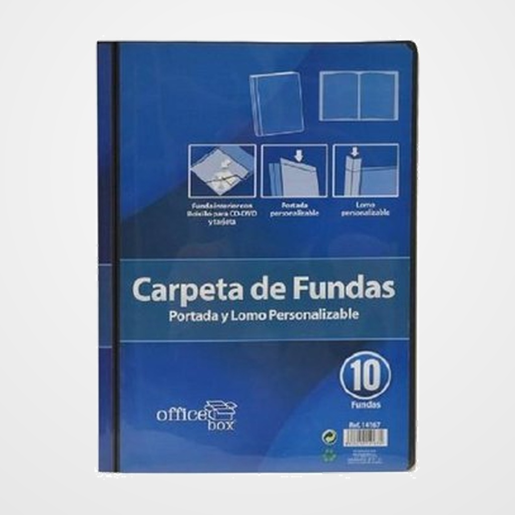 CARPETA FUNDAS (TARIFARIO) OFFICE BOX PP RIGIDO A4 PERSONALIZ.  10 F. NEGRO