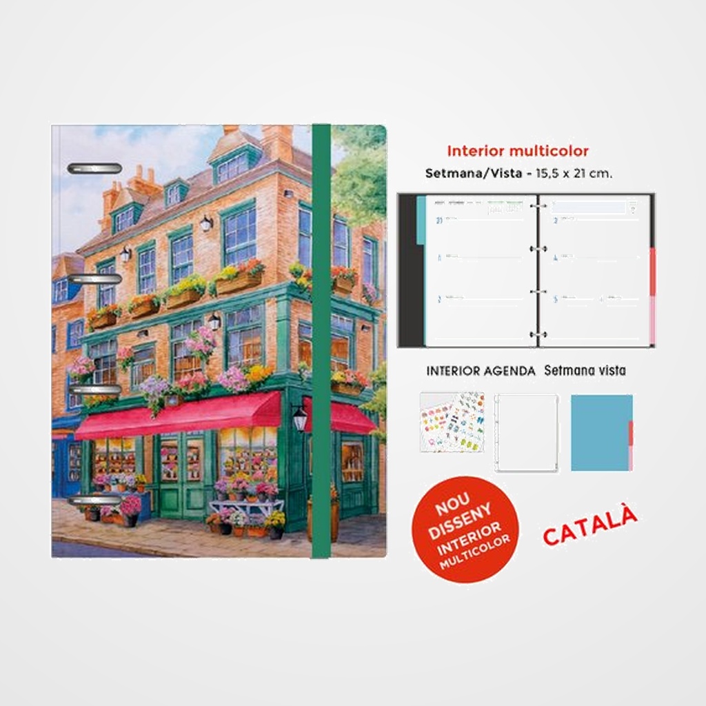 AGENDA ANUAL (2027) SENFORT CATALAN DECORADA ANELLES tapa EXTRA con GOMA 155x210 S/V FLORISTERIA