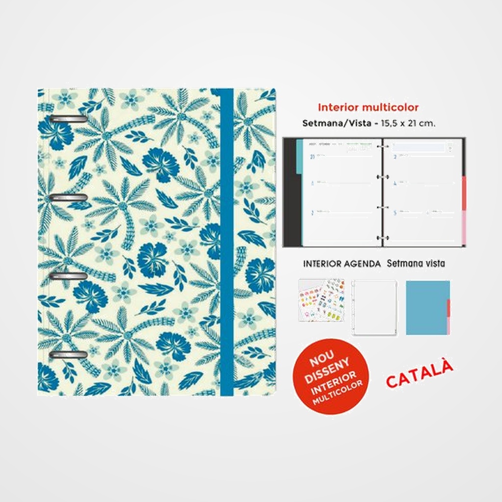 AGENDA ANUAL (2027) SENFORT CATALAN DECORADA ANELLES tapa EXTRA con GOMA 155x210 S/V PALMERES BLAU