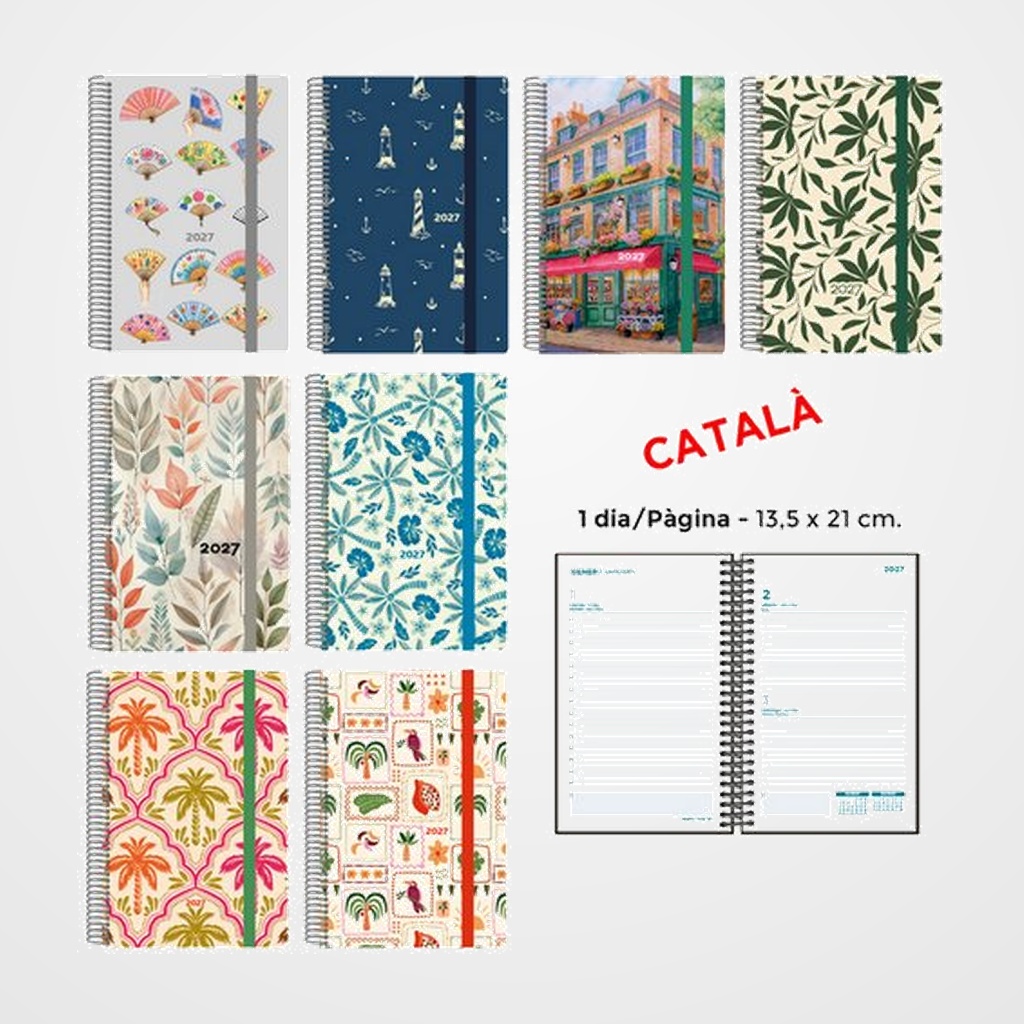 AGENDA ANUAL (2027) SENFORT CATALAN DECORADA ESPIRAL tapa PP con GOMA 135x210 D/P ASSORTIMENT DE 8