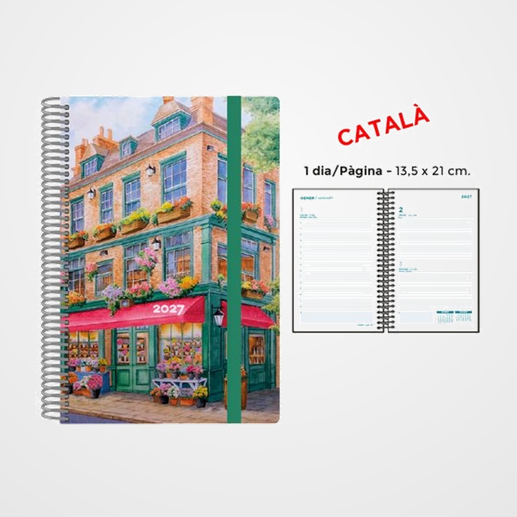 AGENDA ANUAL (2027) SENFORT CATALAN DECORADA ESPIRAL tapa PP con GOMA 135x210 D/P FLORISTERIA