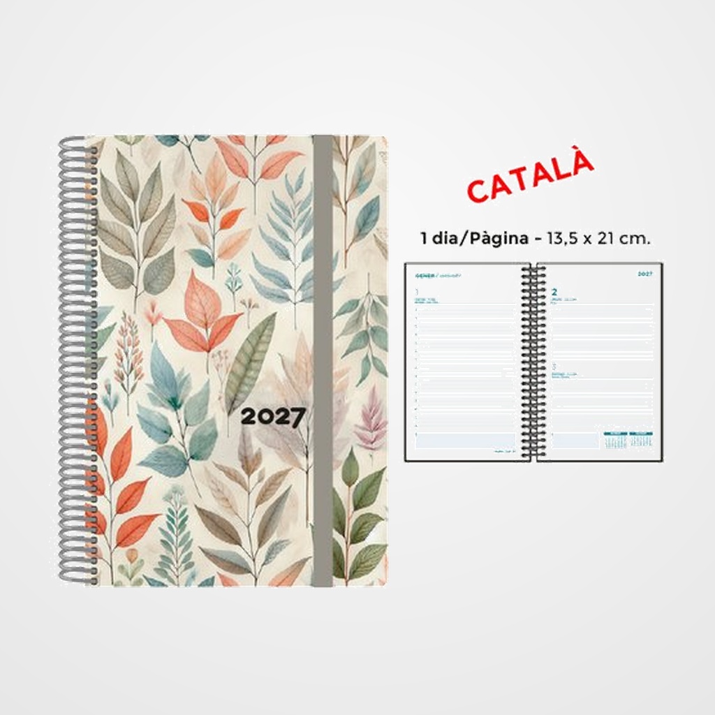 AGENDA ANUAL (2027) SENFORT CATALAN DECORADA ESPIRAL tapa PP con GOMA 135x210 D/P FULLES COLOR