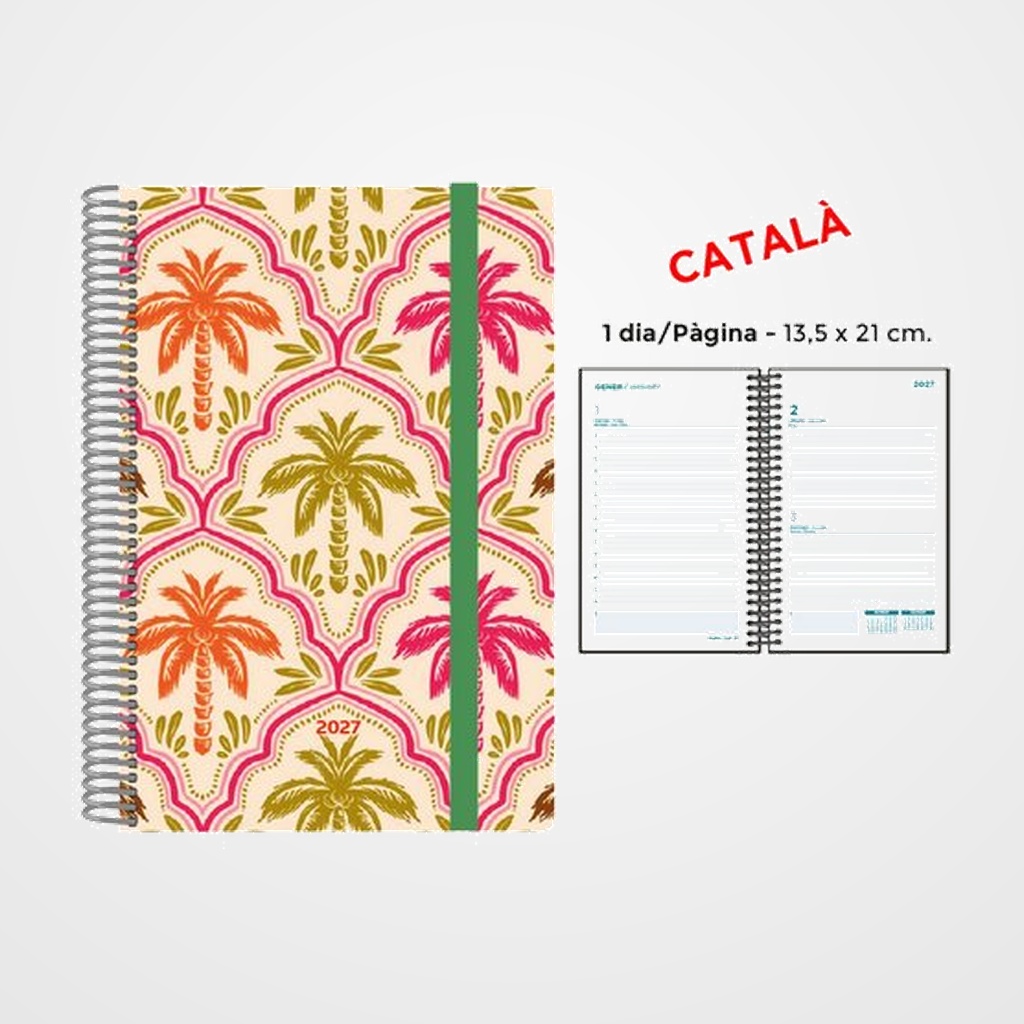 AGENDA ANUAL (2027) SENFORT CATALAN DECORADA ESPIRAL tapa PP con GOMA 135x210 D/P PALMERES COLOR