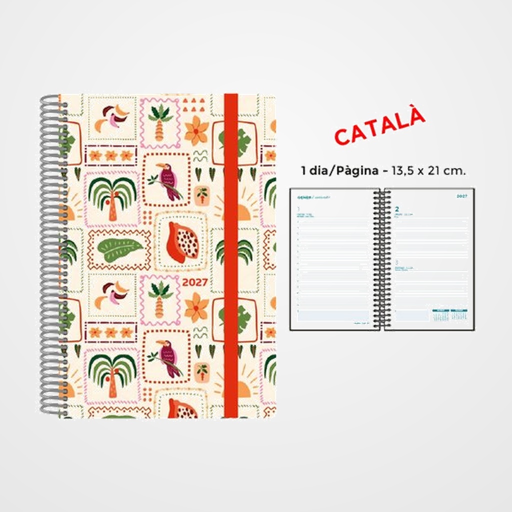 AGENDA ANUAL (2027) SENFORT CATALAN DECORADA ESPIRAL tapa PP con GOMA 135x210 D/P TROPICAL