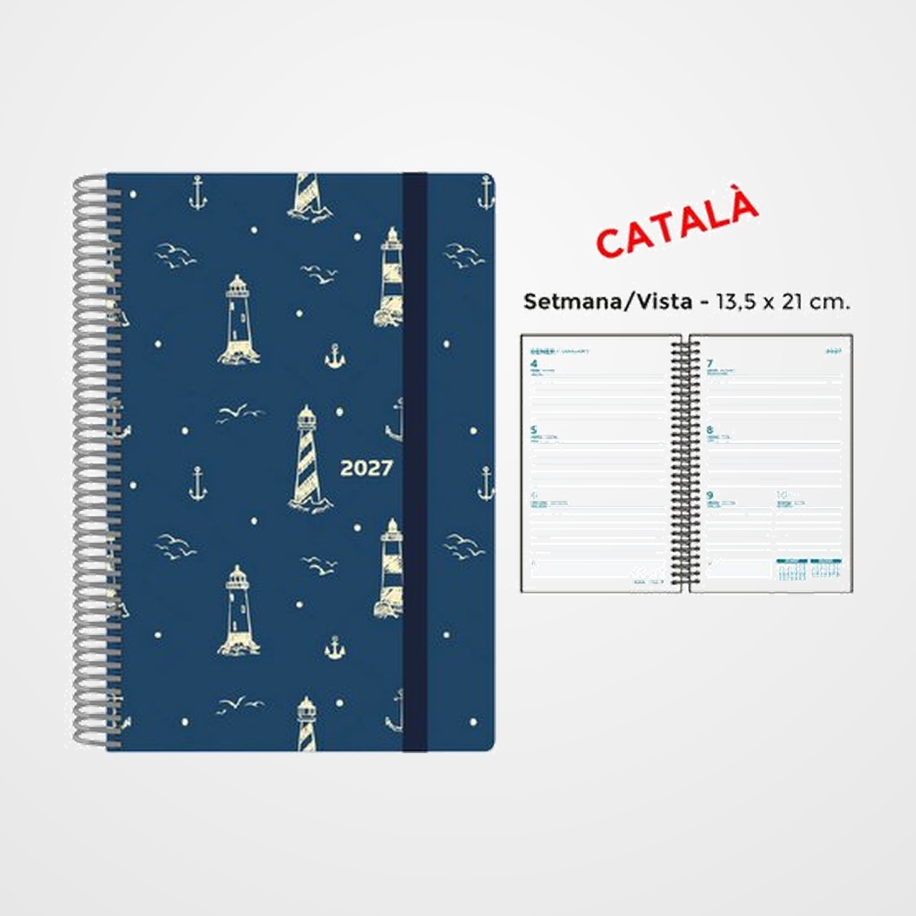 AGENDA ANUAL (2027) SENFORT CATALAN DECORADA ESPIRAL tapa PP con GOMA 135x210 S/V FAR