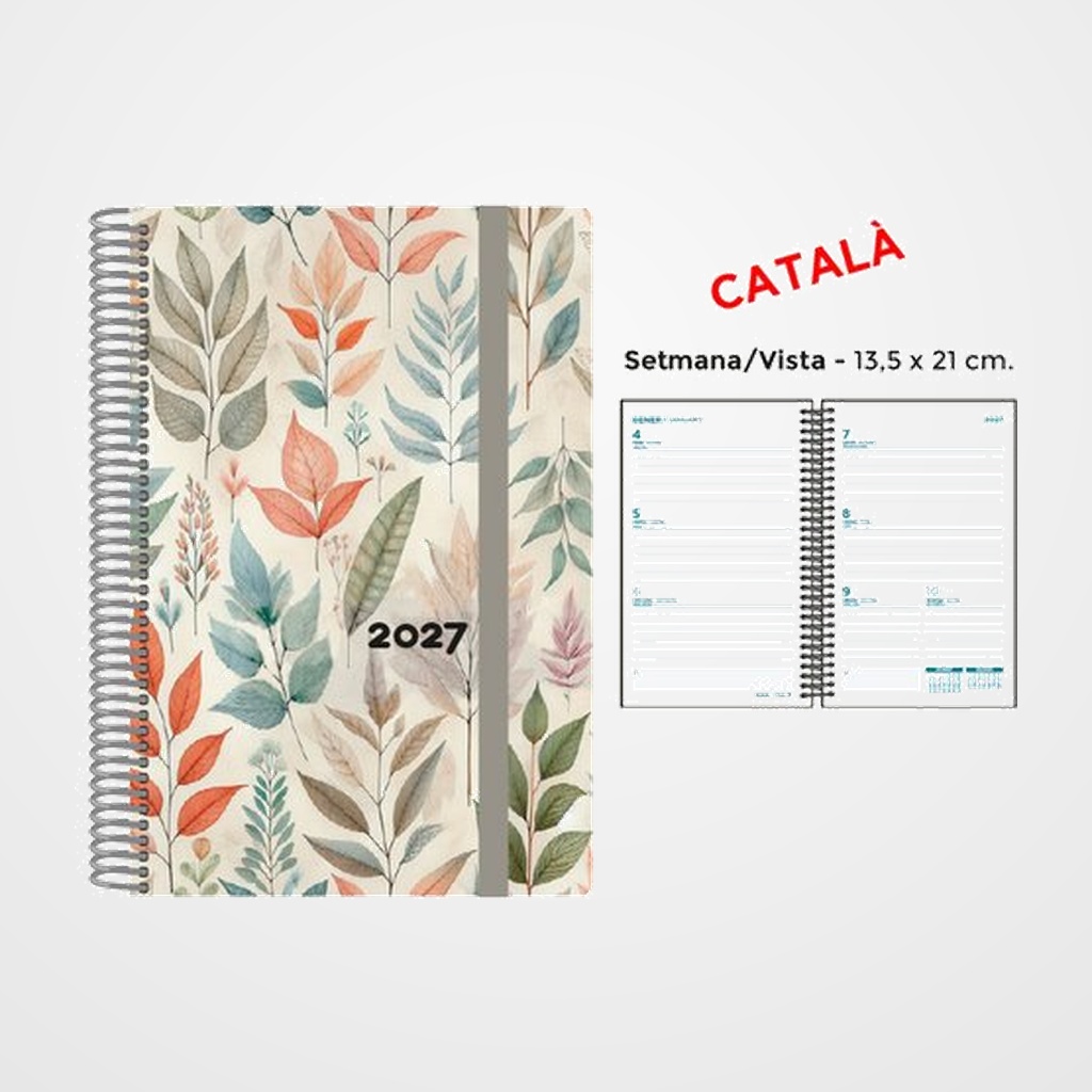 AGENDA ANUAL (2027) SENFORT CATALAN DECORADA ESPIRAL tapa PP con GOMA 135x210 S/V FULLES COLOR