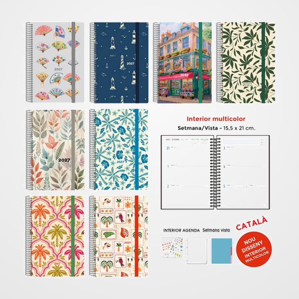 AGENDA ANUAL (2027) SENFORT CATALAN DECORADA WIRE-O tapa EXTRA con GOMA 155x210 S/V ASSORTIMENT DE 8