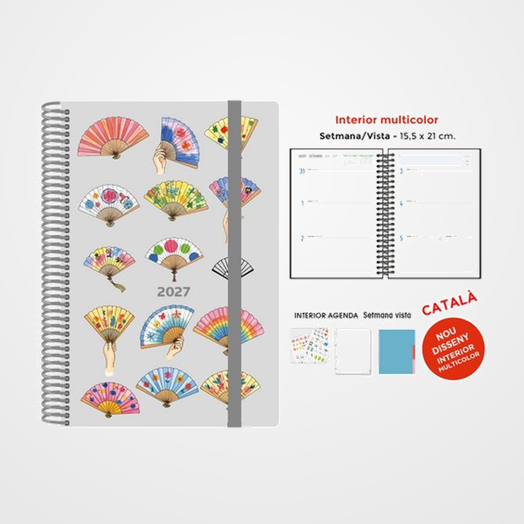 AGENDA ANUAL (2027) SENFORT CATALAN DECORADA WIRE-O tapa EXTRA con GOMA 155x210 S/V VENTALLS