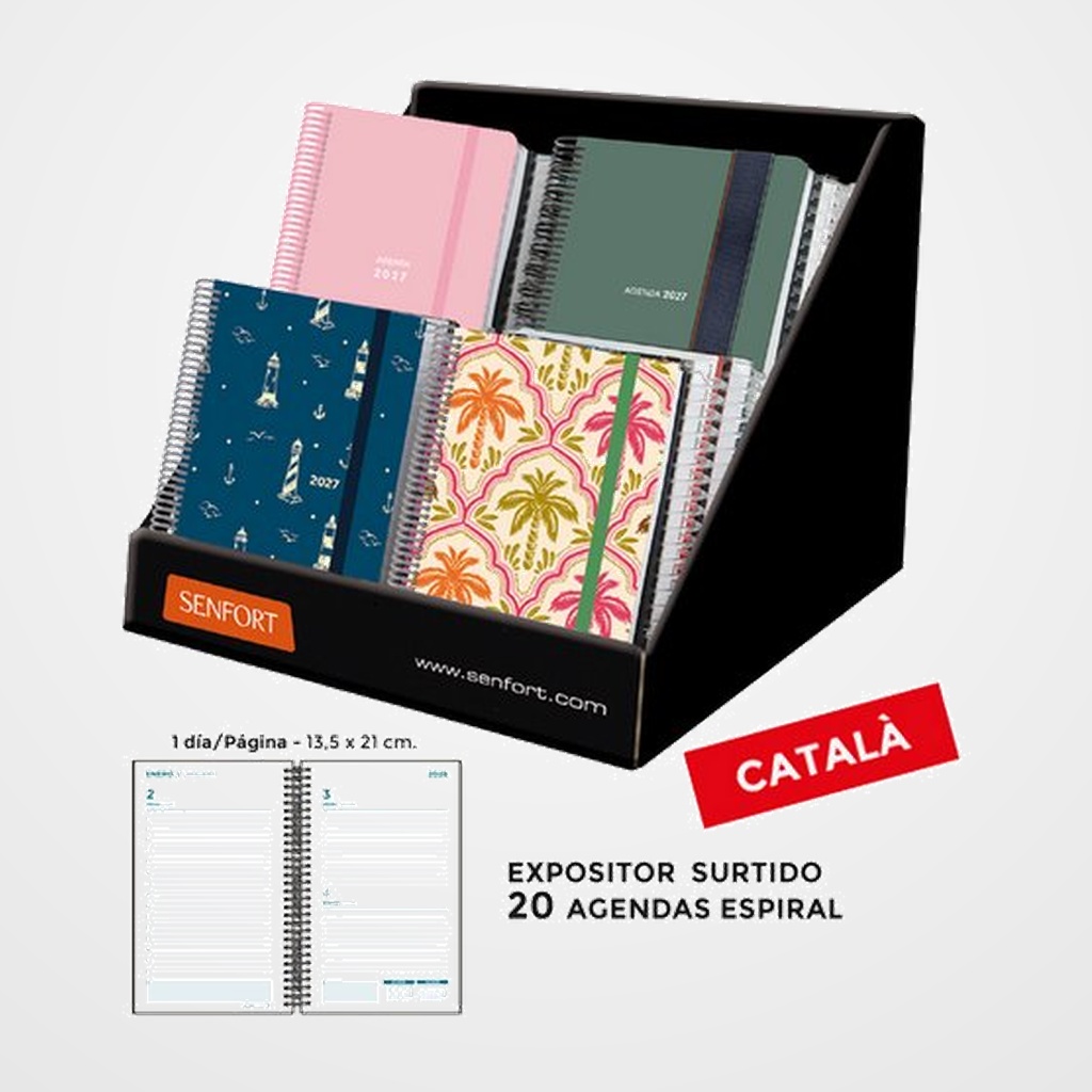 AGENDA ANUAL (2027) SENFORT CATALAN ESPIRAL D/P 135x210 ASSORTIMENT EXPOSITOR DE 20