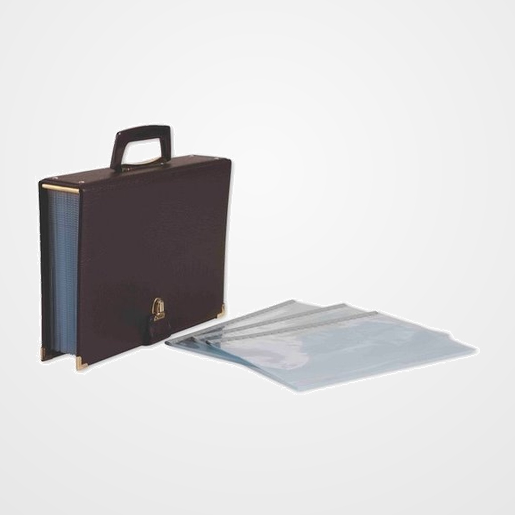CARPETA FUNDAS (TARIFARIO) PARDO PVC para CUADERNILLOS 335x245mm MALETIN con ASA NEGRO