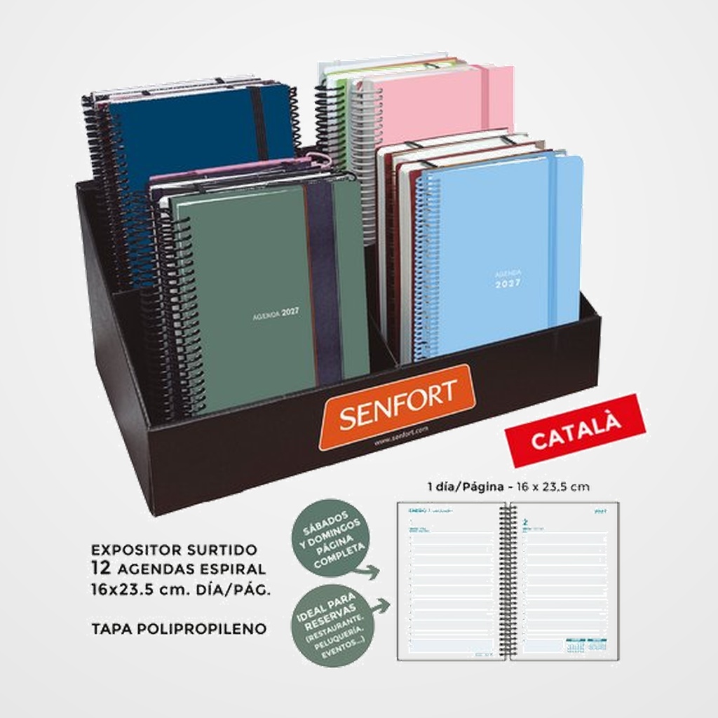 AGENDA ANUAL (2027) SENFORT CATALAN ESPIRAL D/P 160x235 ASSORTIMENT EXPOSITOR DE 12