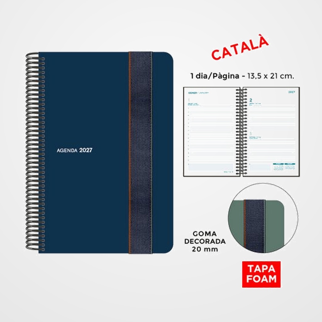 AGENDA ANUAL (2027) SENFORT CATALAN FOAM SEOUL ESPIRAL tapa PP FOAM con GOMA 135x210 D/P BLAU