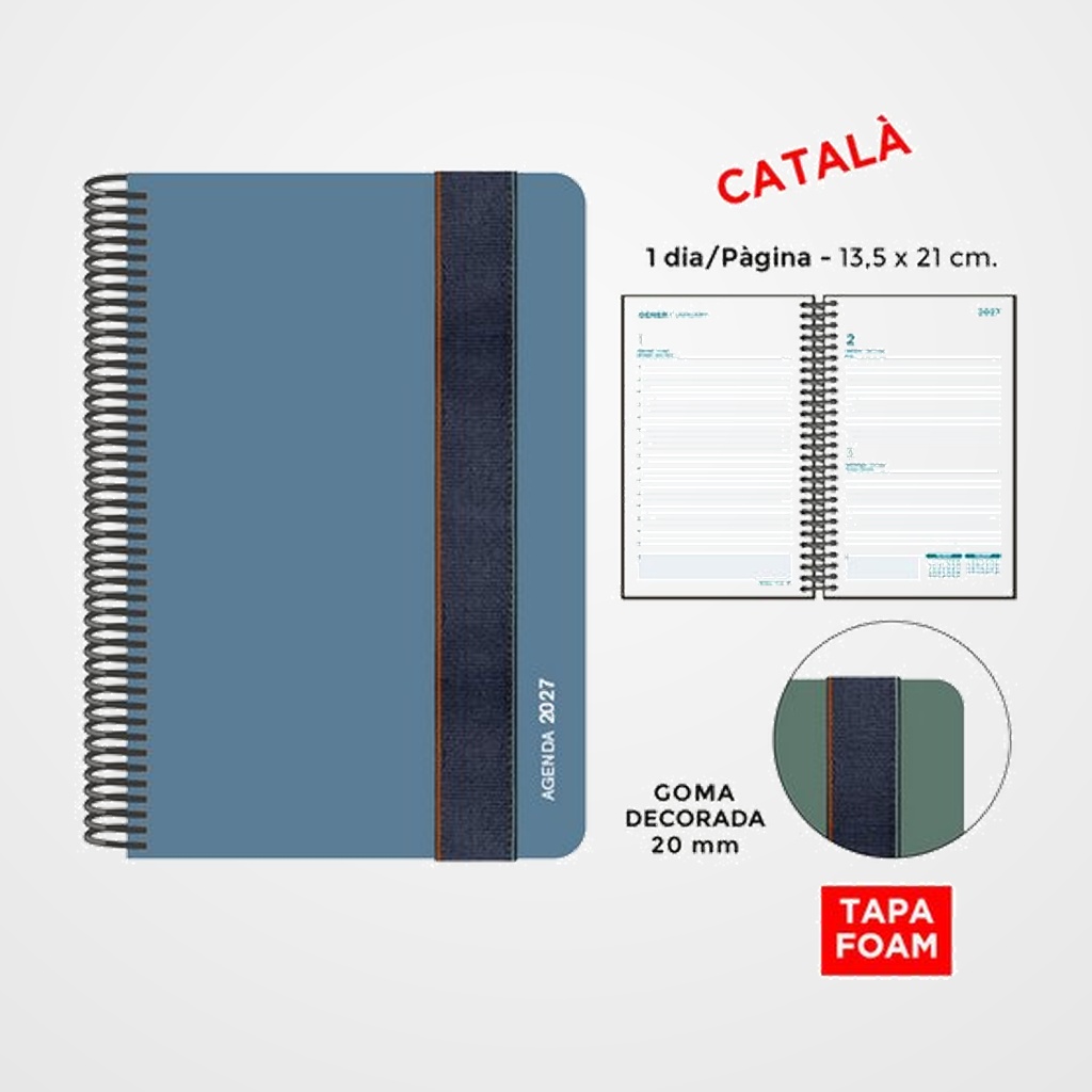 AGENDA ANUAL (2027) SENFORT CATALAN FOAM SEOUL ESPIRAL tapa PP FOAM con GOMA 135x210 D/P BLAU PLOM